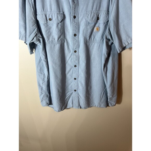 Carhartt Shirt Mens 3XLT Blue Loose Fit Chambray Workwear Work Shirt - Picture 3 of 10